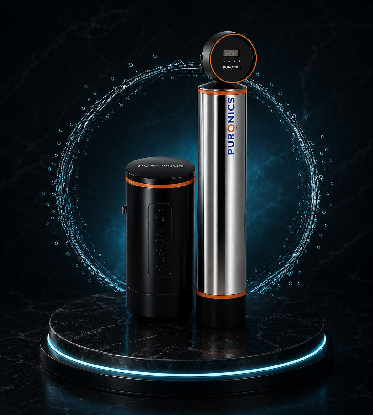 Illustrative water softener with resin and brine tanks